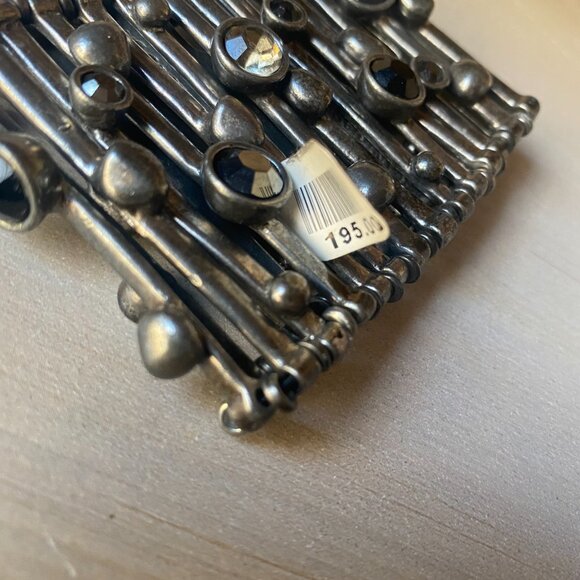 NWT Avant Garde Paris Silver tone Swarovski Crystal Brutalist Stretch Bracelet - Picture 6 of 10